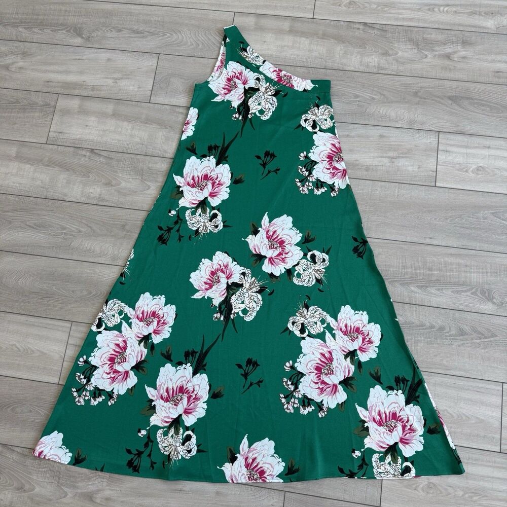 Wild Pony Green Floral One-Shoulder, Lightweight Maxi Dress Size M‎